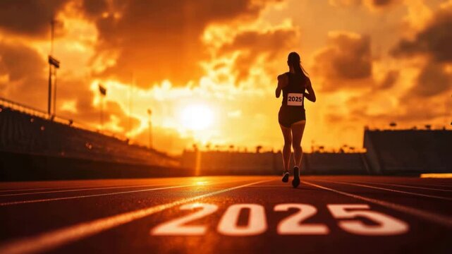 Female Runner on Track With 2025 Symbol