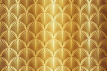 An intricate and luxurious golden art deco pattern with repeating fanshaped motifs, creating a rich and elegant textured background for sophisticated designs