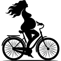 Obraz premium Pregnant silhouette bicycling: a striking silhouette of a pregnant woman gracefully rides a bicycle, symbolizing the beauty of motherhood and healthy living. 