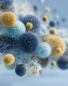Abstract representation of air quality with particles and filtration systems 