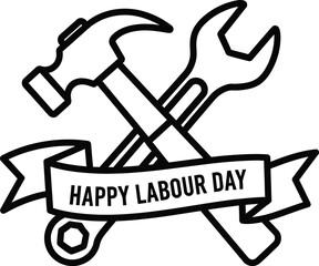 Happy labour day hammer wrench tools construction worker industry repair diy
