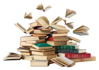 Fototapeta premium PNG Small group books library flying pile.