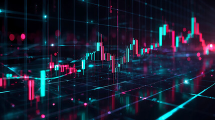 High-Tech Financial Trading Visualization with Market Trend Indicators