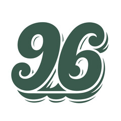 Obraz premium Vintage ninety six number design isolated on white background for retro graphic symbol, sign icon, logo type lettering alphabet numeral decorative element illustration drawing art