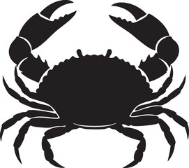 Black silhouette of a crab with raised claws on white background