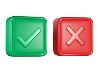 green check mark and red cross button. Correct and wrong, yes or no choice symbol. minimal 3D render