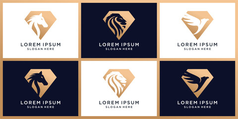 Diamond business logo design set with animal