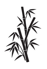 Black silhouette of bamboo stalks with leaves on a white background plant nature