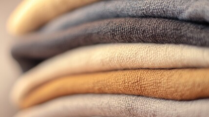 Cozy stacked sweaters in warm colors create inviting atmosphere at home