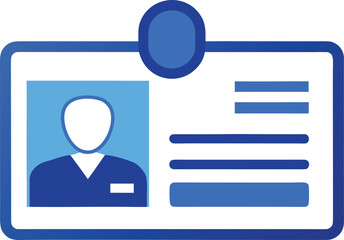 Blue and white worker id card with barcode and profile illustration vector graphic