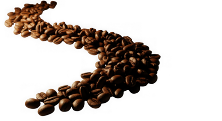 A Winding Path of Roasted Coffee Beans on a Dark Background graphic design isolated on a transparent background