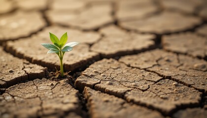 A Single Sprout Growing From Dry Cracked Earth
