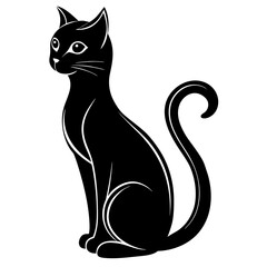 Obraz premium Black silhouette of a sitting cat with white accents
