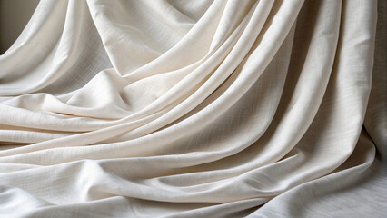 Draped Cream Colored Fabric with Soft Folds and Textured Weave textile beige