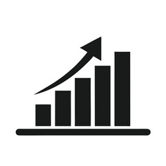 Illustration of a rising business graph with an arrow, symbolizing growth, success, and positive trends in financial markets isolated on white background