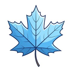 Fototapeta premium Vibrant, cartoonish depiction of a single, stylized, blue maple leaf against a plain white background.