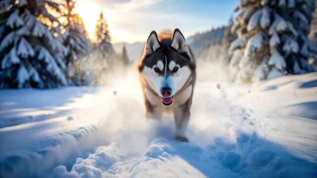 Husky running in snow