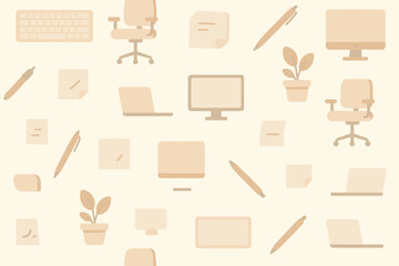 Workspace elements arranged in a minimalist design featuring technology and office supplies