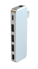 Light gray and white rectangular device with multiple ports