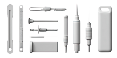 Various light gray, cylindrical, and rectangular components