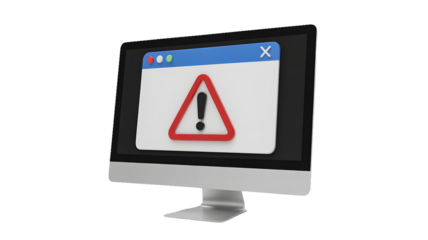 A computer monitor displaying an error message with a red triangle and exclamation point icon