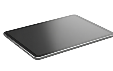 Gray tablet, angled view, blank screen