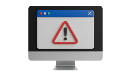 Computer screen displaying a warning message with a red triangle and exclamation point icon