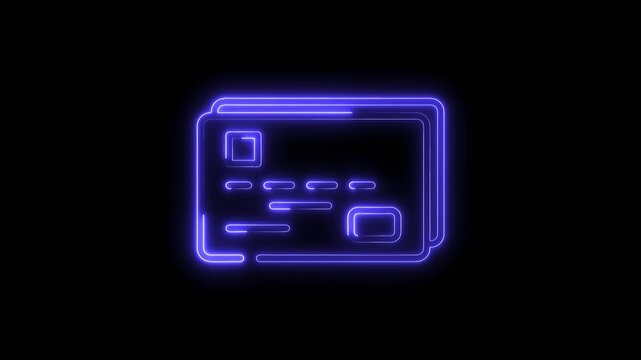 Glowing Neon Credit Card Icon Isolated on Black Background Digital Payment Concept bank finance