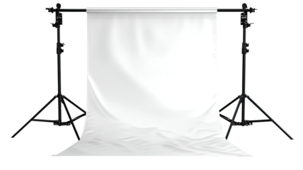 Blank white backdrop supported by black tripods