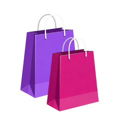 Two shopping bags purple and pink isolated on transparent background