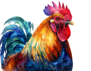 Watercolor Rooster Illustration, Isolated