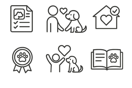 Adoption process symbols illustrating human-pet connection and care in community shelters
