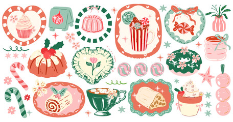 retro Christmas Treat, Whimsical Christmas party clipart,Groovy Christmas clipart, Christmas Clipart Gift bow clipart Decoration Christmas gift, Merry cute, Xmas, y2k,Christmas aesthetic, gingerbread