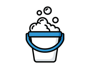Blue bucket with soapy foam and bubbles