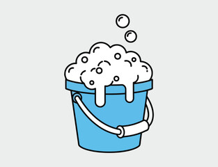 Blue bucket filled with soapy foam and bubbles