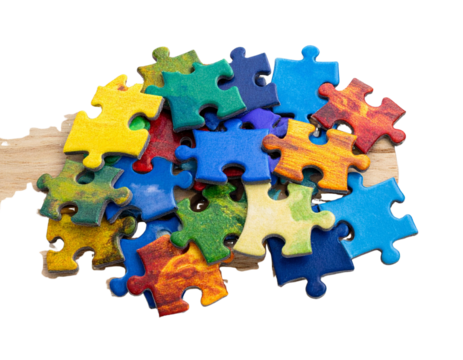  Realistic Jigsaw Puzzle Pieces Scattered, Isolated