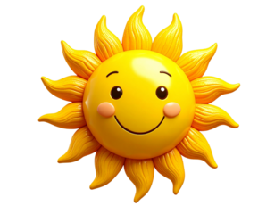 Cartoon Sun with Smiling Face, Cute Kawaii Illustration PNG