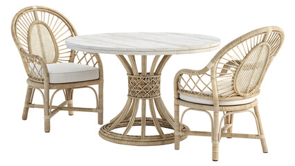 Fototapeta premium Wicker bistro set with two chairs isolated on transparent background