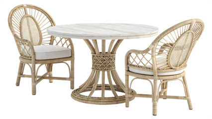 Wicker bistro set with two chairs isolated on transparent background