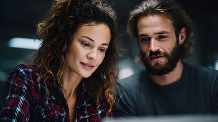 A couple reviewing a home loan application together in their cozy office