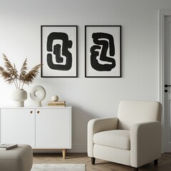 Modern Living Room Interior with Abstract Art and Comfortable Armchair Home Decor Design