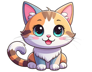 Cute Cartoon Cat Illustration, Isolated PNG