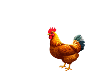 Cartoon Hen with Farm Background, Cute Illustration