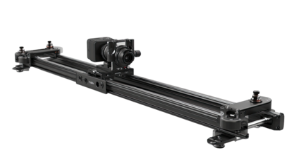 Linear camera tracking system.  Mounted camera with adjustable rail