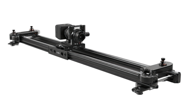 Linear camera tracking system.  Mounted camera with adjustable rail