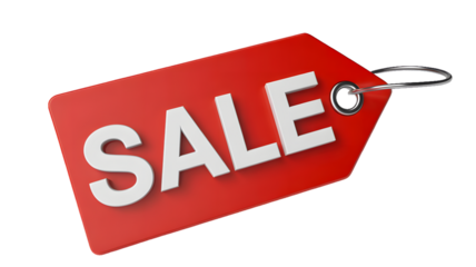 A red sale tag with white letters against a black background promotional retail discount shopping
