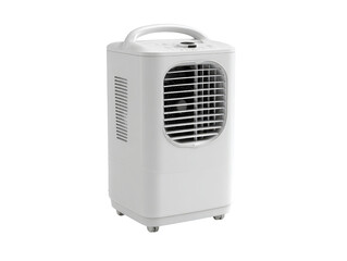 White portable dehumidifier with handles and wheels