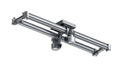 Industrial, metallic,  support system with  tubing.  Multiple  components,  likely for  manufacturing or  processing