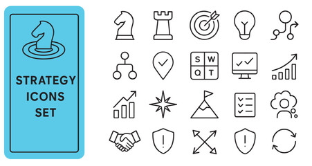 Comprehensive Strategy Icon Set Depicting Business Success and Growth Potential in a Modern and Minimalist Design