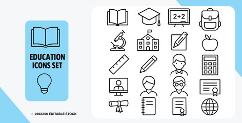 Comprehensive Education Icons Set for Digital Learning and Academic Resources a Collection of Essential Educational Symbols for Online Platforms